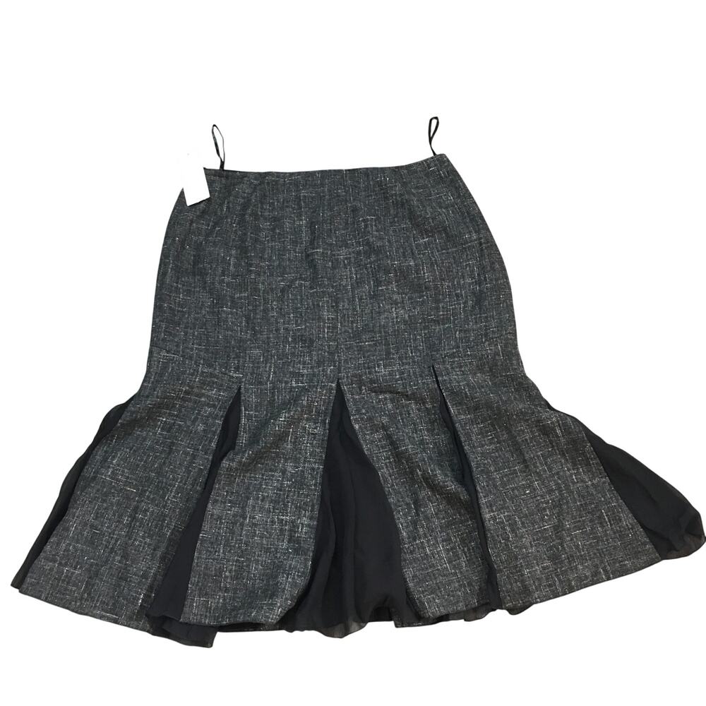 NWT Lafayette 148 Black Heather Grey Panel Pleated Skirt Size 12